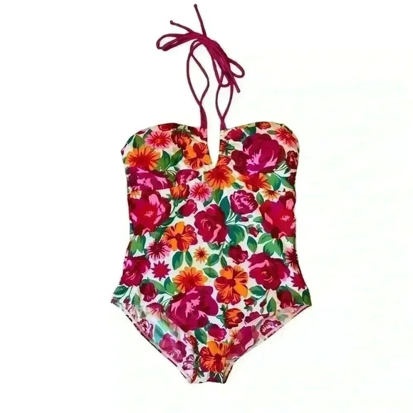 TU Swimwear Size 18 White Floral Multicolored One Piece Halter Top Swimsuit - Picture 1 of 5